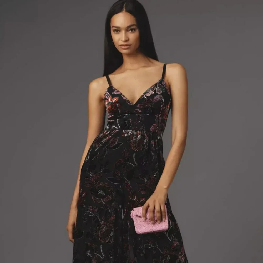 Anthropologie Red & Black Floral Velvet Wide Leg Jumpsuit Size 22, New with Tags - Picture 1 of 9